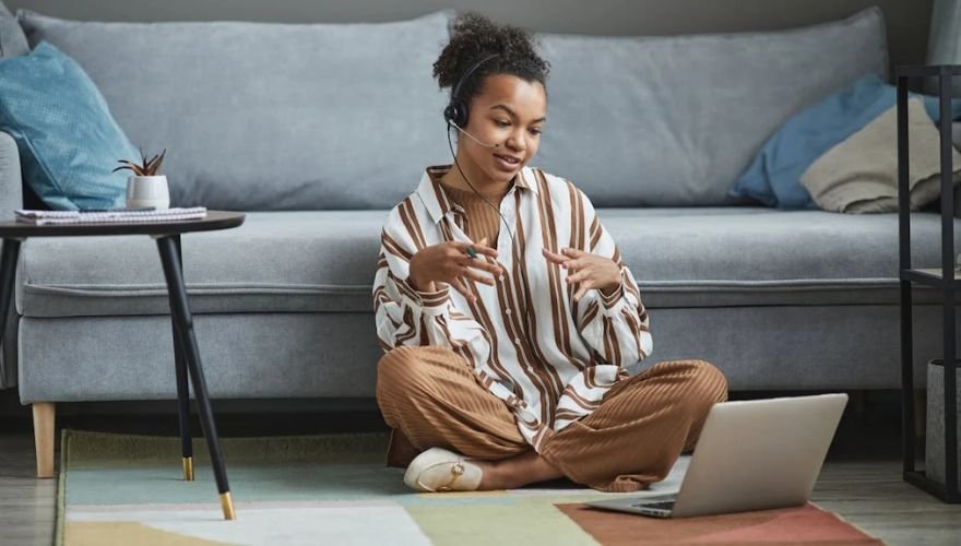 woman sitting cross legged